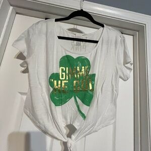 Victoria's Secret White and Green Graphic Tie Front T-Shirt